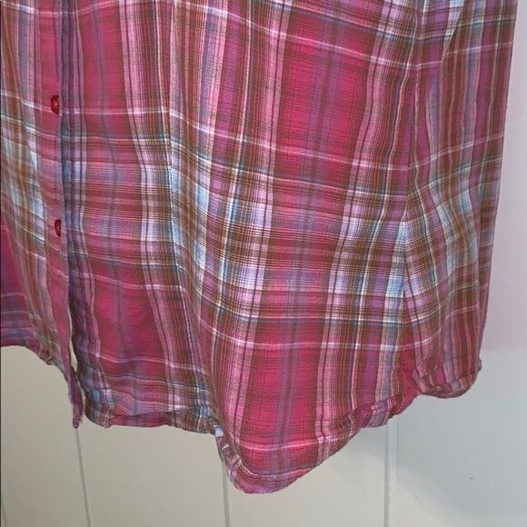Vtg 80s/90s Wrangler Blues pink plaid shirt - Picture 3 of 6